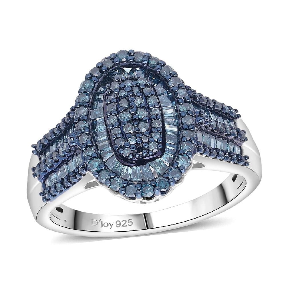 shop lc D'Joy Blue Diamond 1.00 ctw Cocktail Cluster Ring in Rhodium Over Sterling Silver