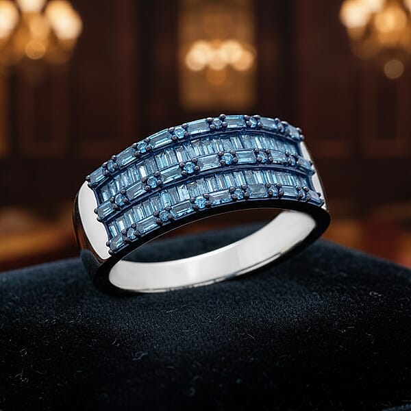 Shop Lc D'Joy Blue Diamond 1.00 Ctw Eternal Band Ring In Rhodium Over Sterling Silver