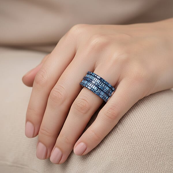 Shop Lc D'Joy Blue Diamond 1.00 Ctw Eternal Band Ring In Rhodium Over Sterling Silver
