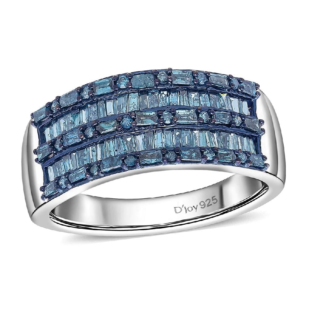 shop lc D'Joy Blue Diamond 1.00 ctw Eternal Band Ring in Rhodium Over Sterling Silver