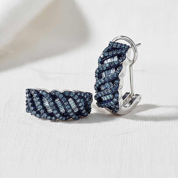 Shop Lc D'Joy Blue Diamond 1.00 Ctw Eternal Weave Earrings In Rhodium Over Sterling Silver