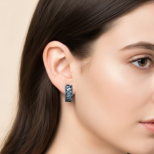 Shop Lc D'Joy Blue Diamond 1.00 Ctw Eternal Weave Earrings In Rhodium Over Sterling Silver