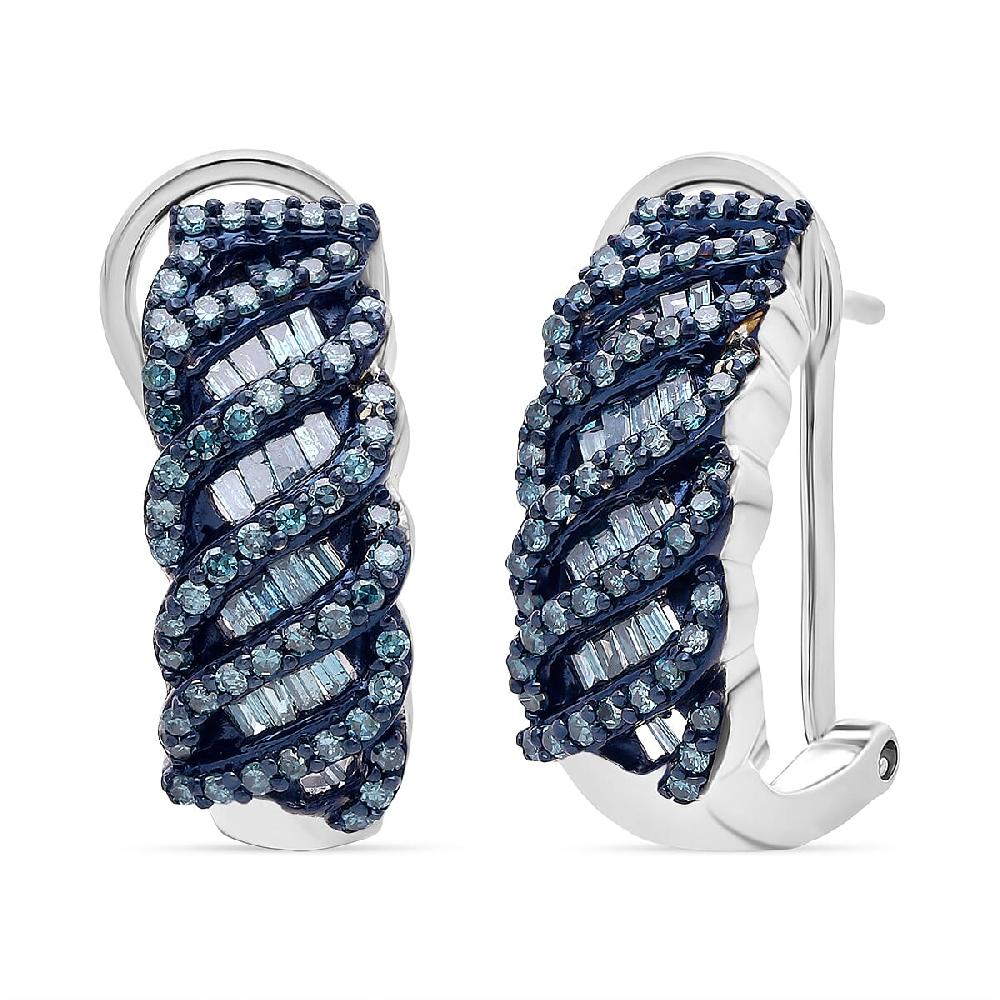 shop lc D'Joy Blue Diamond 1.00 ctw Eternal Weave Earrings in Rhodium Over Sterling Silver