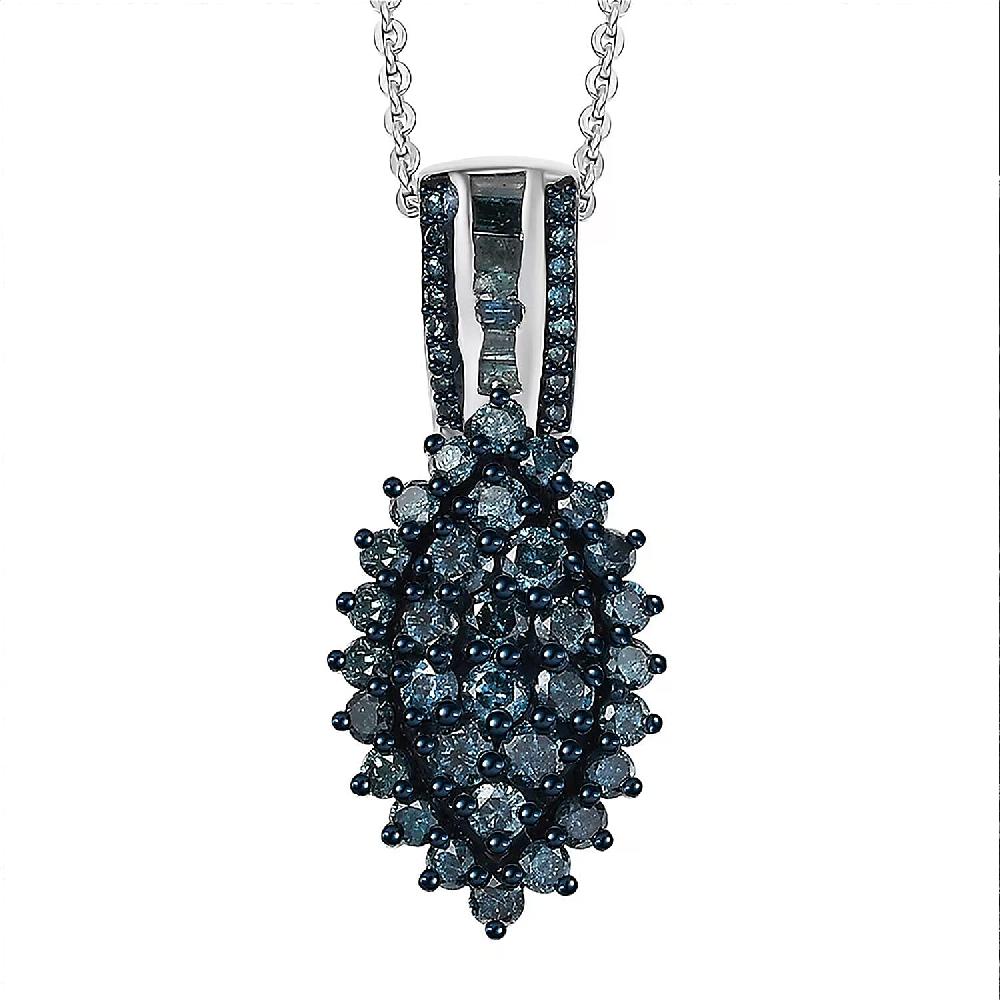 shop lc D'Joy Blue Diamond 1.00 ctw Starry Night Pendant Necklace 20 Inches in Rhodium Over Sterling Silver