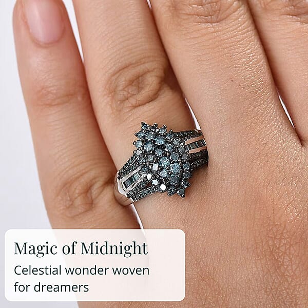 Shop Lc D'Joy Blue Diamond 1.00 Ctw Starry Night Ring In Rhodium Over Sterling Silver