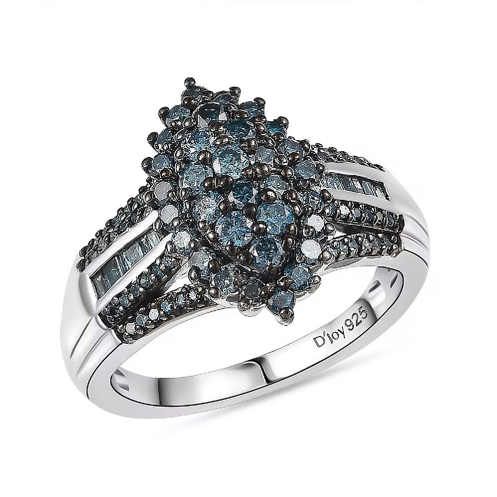 shop lc D'Joy Blue Diamond 1.00 ctw Starry Night Ring in Rhodium Over Sterling Silver
