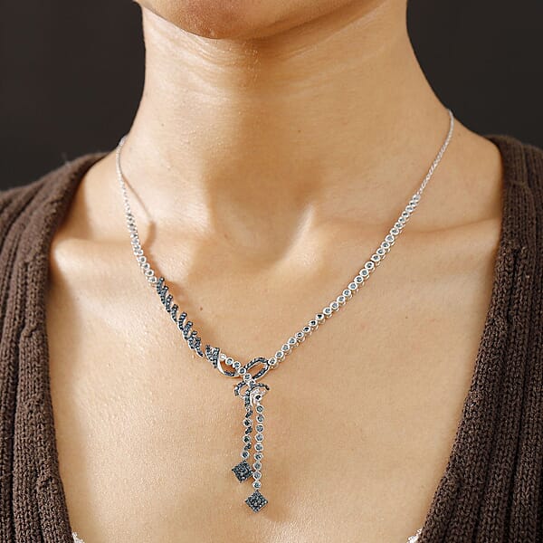 Shop Lc D'Joy Blue Diamond 2.75 Ctw Knotted Necklace In Rhodium Over Sterling Silver 18 Inches