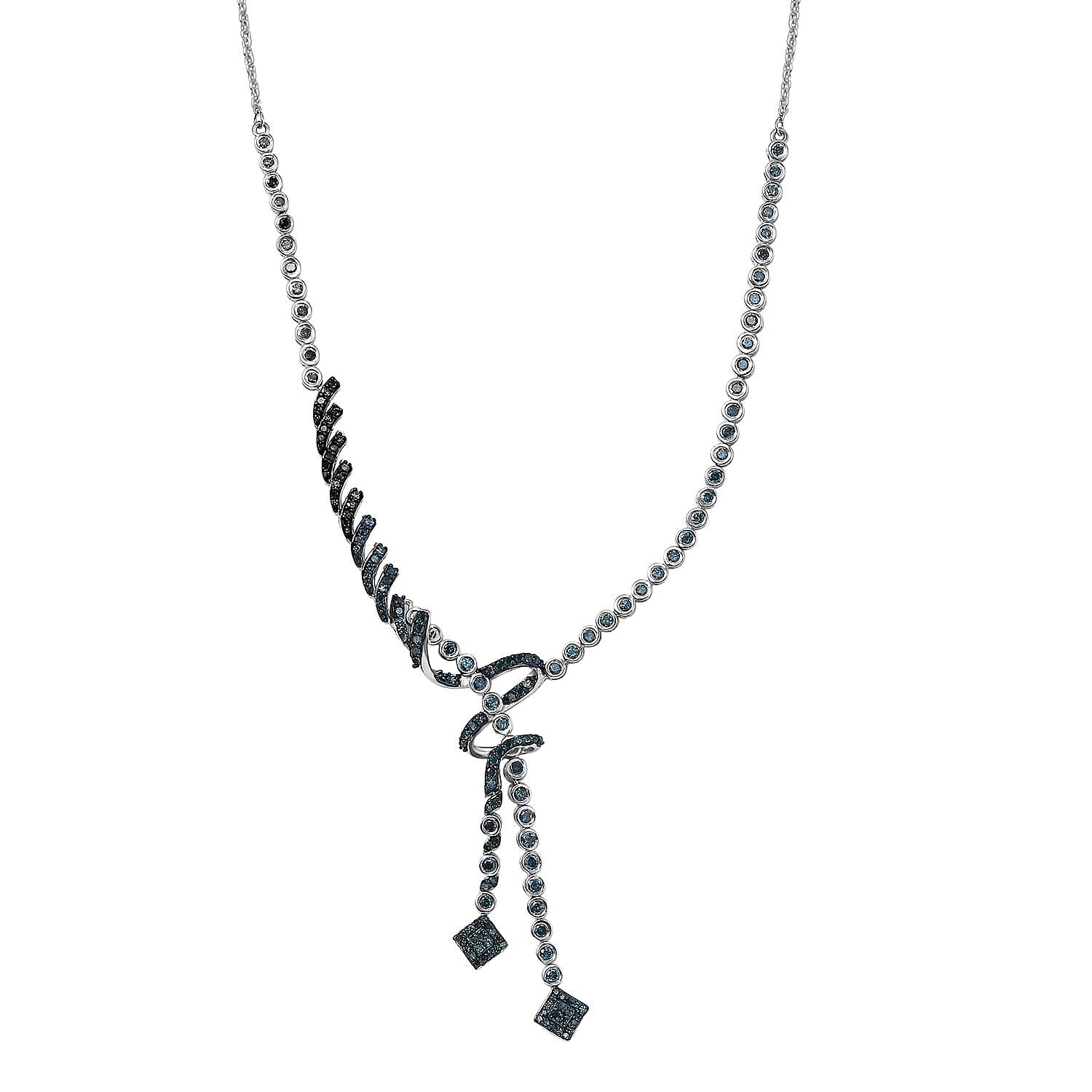 shop lc D'Joy Blue Diamond 2.75 ctw Knotted Necklace in Rhodium Over Sterling Silver 18 Inches