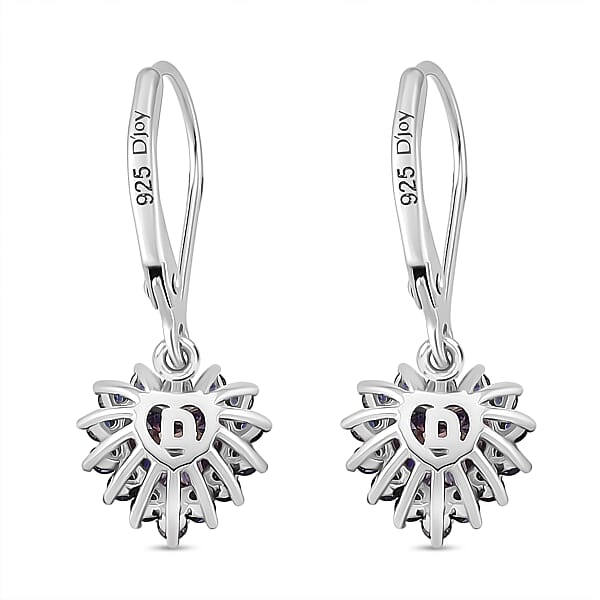 Shop Lc D'Joy Blue Moissanite And Blue Sapphire 2.10 Ctw Crowned Heart Glow Earrings In Rhodium Over Sterling Silver