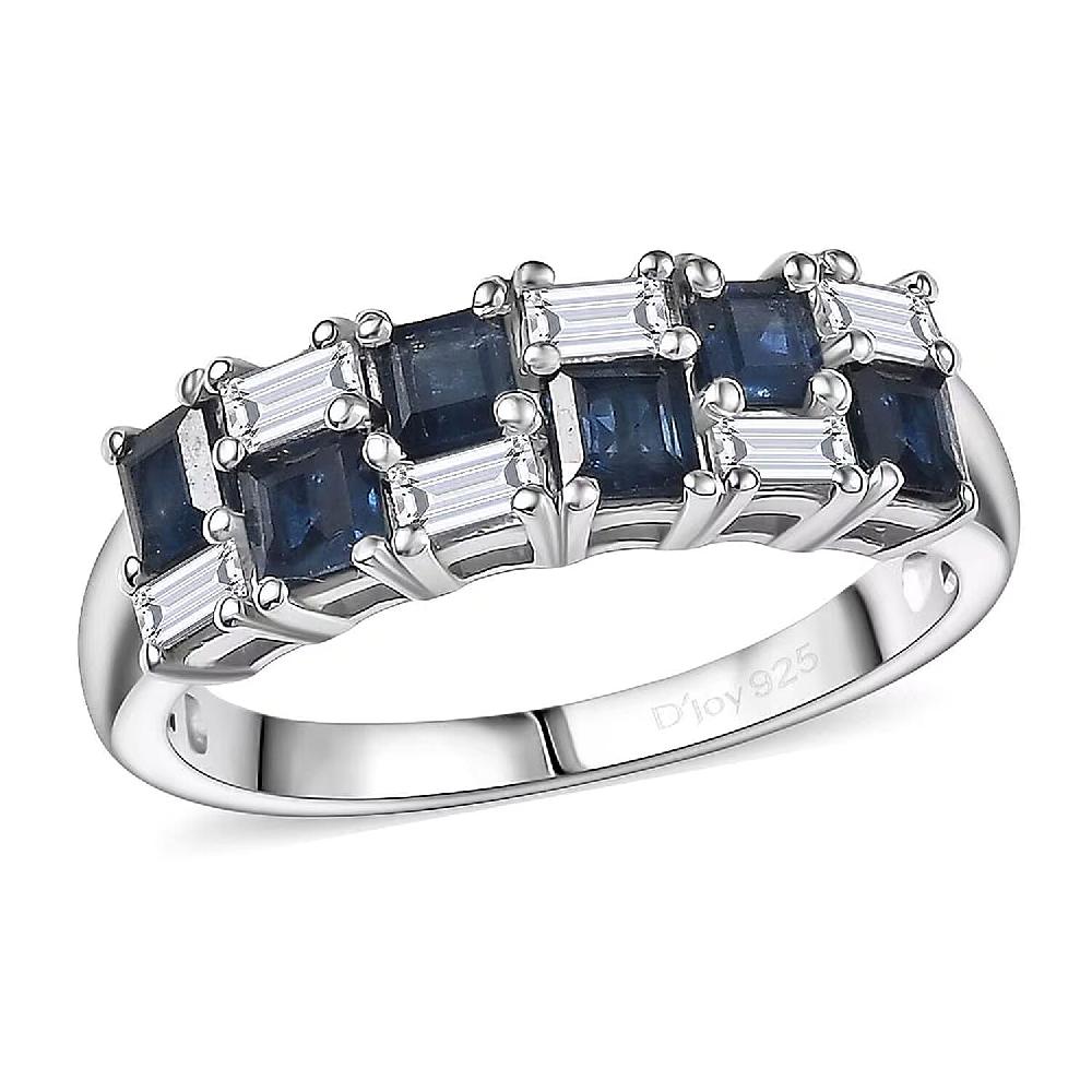 shop lc D'Joy Blue Sapphire and Moissanite 1.50 ctw Midnight Lineage Ring in Rhodium Over Sterling Silver