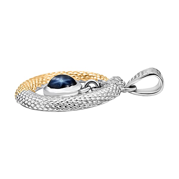 Shop Lc D'Joy Blue Star Sapphire (DF) 1.70 Ctw Ouroboros Pendant Without Chain In 14K YG And Rhodium Over Sterling Silver