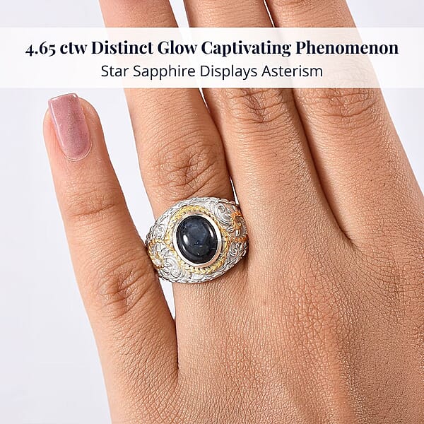 Shop Lc D'Joy Blue Star Sapphire (DF) 4.65 Ctw Ring In 14K YG And Rhodium Over Sterling Silver