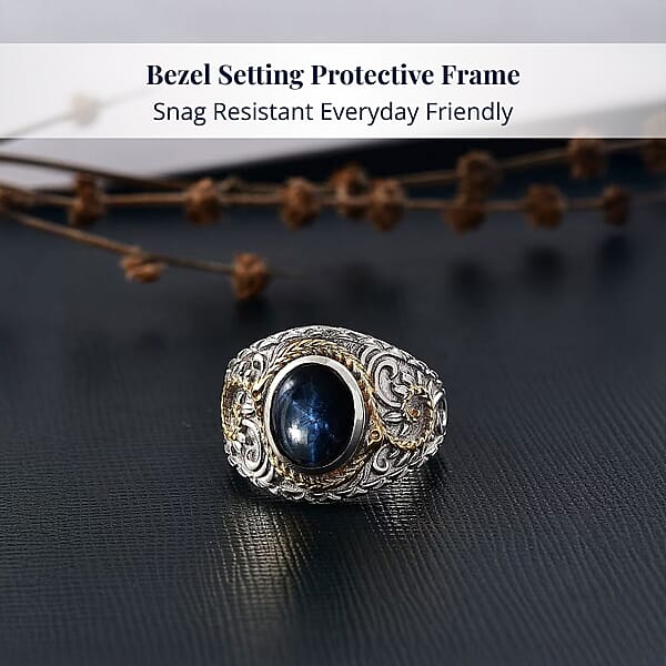 Shop Lc D'Joy Blue Star Sapphire (DF) 4.65 Ctw Ring In 14K YG And Rhodium Over Sterling Silver