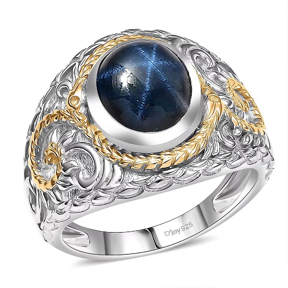 shop lc D'Joy Blue Star Sapphire (DF) 4.65 ctw Ring in 14K YG and Rhodium Over Sterling Silver