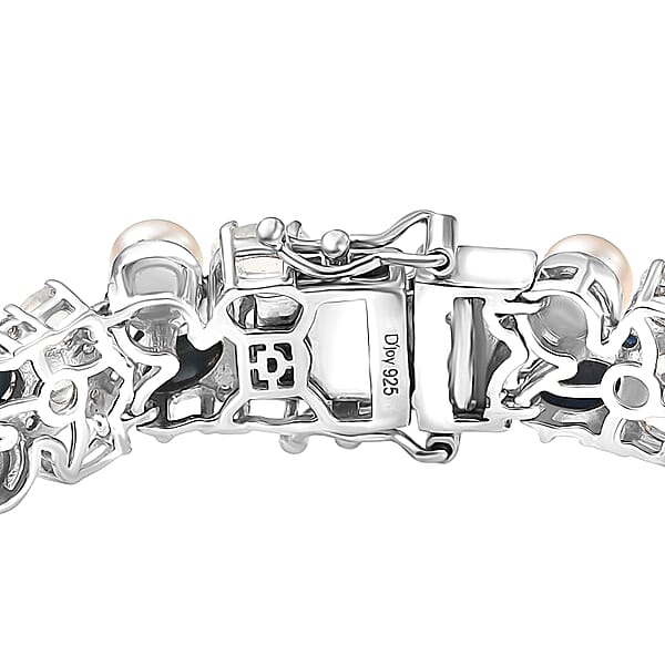 Shop Lc D'Joy Blue Star Sapphire (DF) And Multi Gemstone 23.50 Ctw Celestial Tapestry Bracelet In Rhodium Over Sterling Silver (7.25 In)