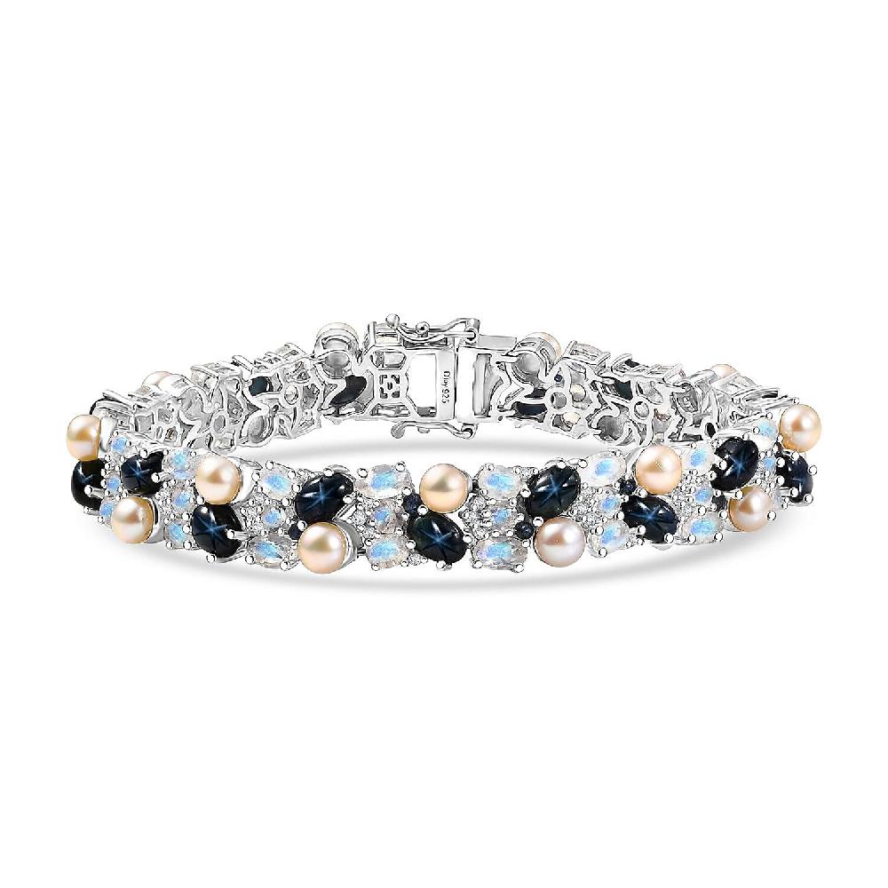 shop lc D'Joy Blue Star Sapphire (DF) and Multi Gemstone 23.50 ctw Celestial Tapestry Bracelet in Rhodium Over Sterling Silver (7.25 In)