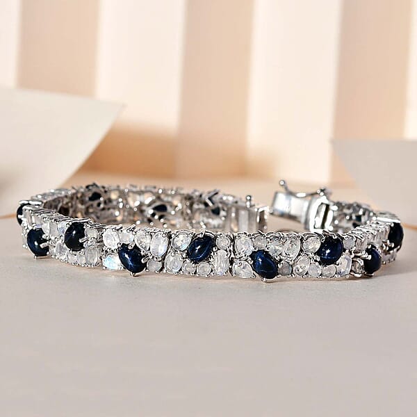 Shop Lc D'Joy Blue Star Sapphire (DF) And Rainbow Moonstone 22.25 Ctw Celestial Bracelet In Platinum Over Sterling Silv (7.25 In)