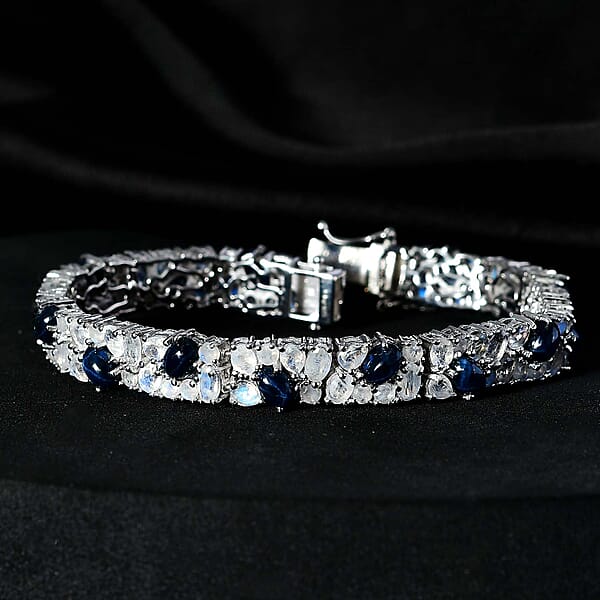Shop Lc D'Joy Blue Star Sapphire (DF) And Rainbow Moonstone 22.25 Ctw Celestial Bracelet In Platinum Over Sterling Silv (7.25 In)