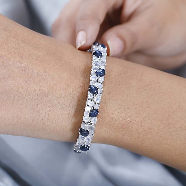 Shop Lc D'Joy Blue Star Sapphire (DF) And Rainbow Moonstone 22.25 Ctw Celestial Bracelet In Platinum Over Sterling Silv (7.25 In)