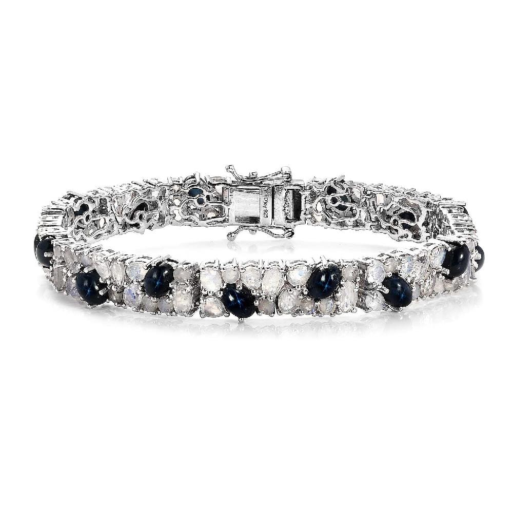 shop lc D'Joy Blue Star Sapphire (DF) and Rainbow Moonstone 22.25 ctw Celestial Bracelet in Platinum Over Sterling Silv (7.25 In)