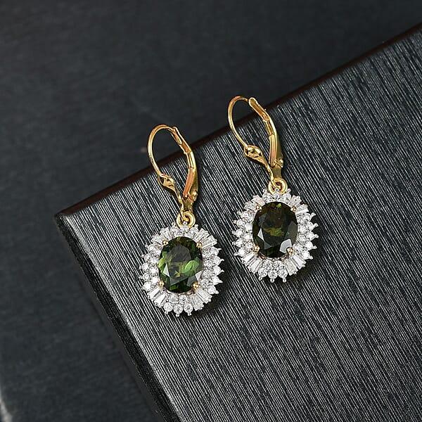 Shop Lc D'Joy Bohemian Moldavite And Moissanite 4.30 Ctw Earrings In 18K Vermeil Yellow Gold Over Sterling Silver