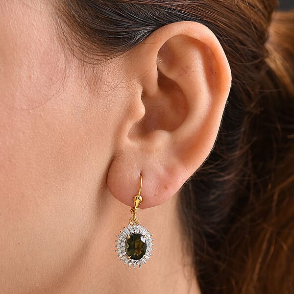 Shop Lc D'Joy Bohemian Moldavite And Moissanite 4.30 Ctw Earrings In 18K Vermeil Yellow Gold Over Sterling Silver