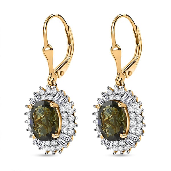 Shop Lc D'Joy Bohemian Moldavite And Moissanite 4.30 Ctw Earrings In 18K Vermeil Yellow Gold Over Sterling Silver