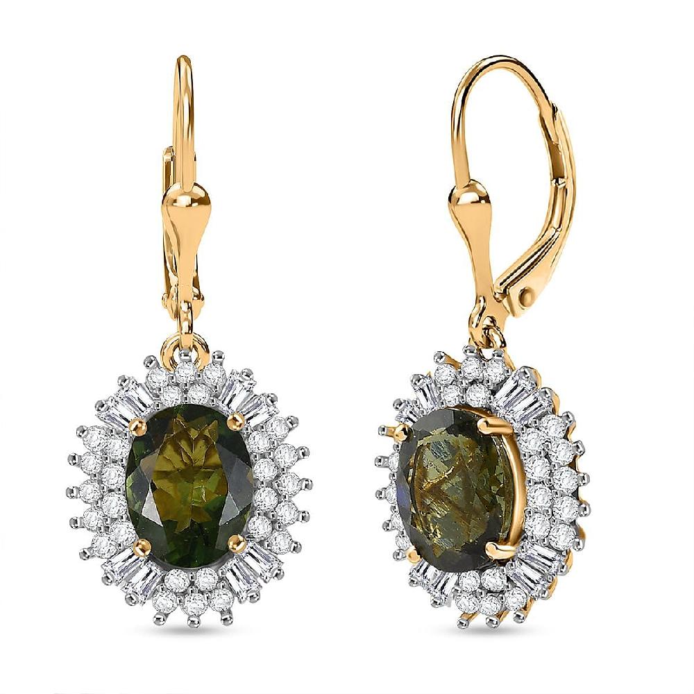 shop lc D'Joy Bohemian Moldavite and Moissanite 4.30 ctw Earrings in 18K Vermeil Yellow Gold Over Sterling Silver