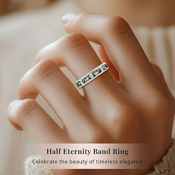 Shop Lc D'Joy Bohemian Moldavite White Zircon Half Eternity Band Ring In Platinum Over Sterling Silver 0.90 Ctw