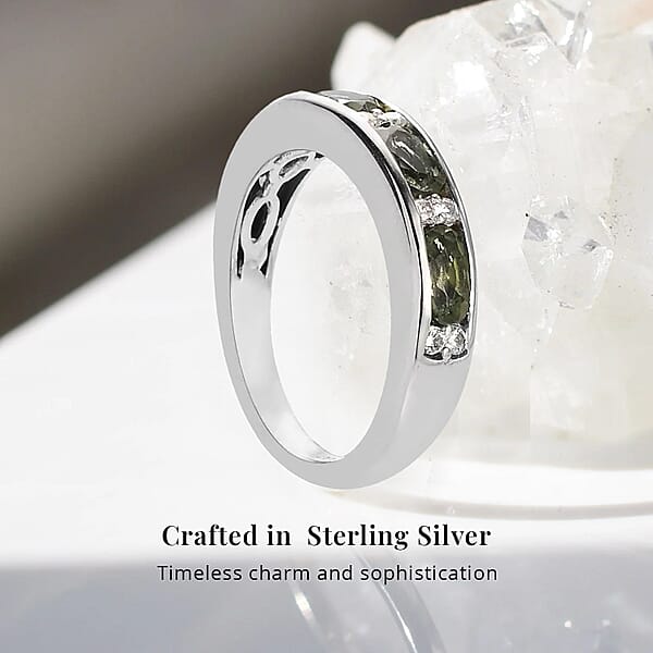 Shop Lc D'Joy Bohemian Moldavite White Zircon Half Eternity Band Ring In Platinum Over Sterling Silver 0.90 Ctw