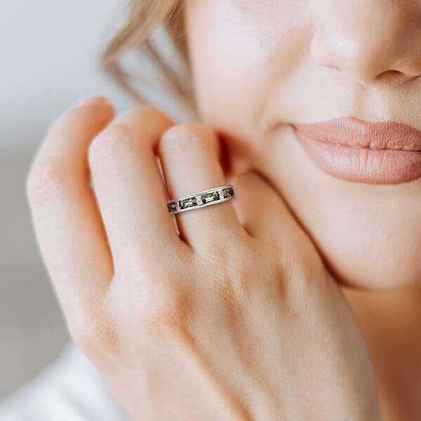 Shop Lc D'Joy Bohemian Moldavite White Zircon Half Eternity Band Ring In Platinum Over Sterling Silver 0.90 Ctw