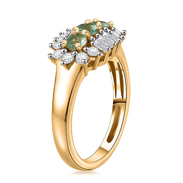 Shop Lc D'Joy Boyaca Colombian Emerald And White Zircon 1.00 Ctw Trifecta Brilliance Ring In 18K Vermeil Yellow Gold Over Sterling Silver