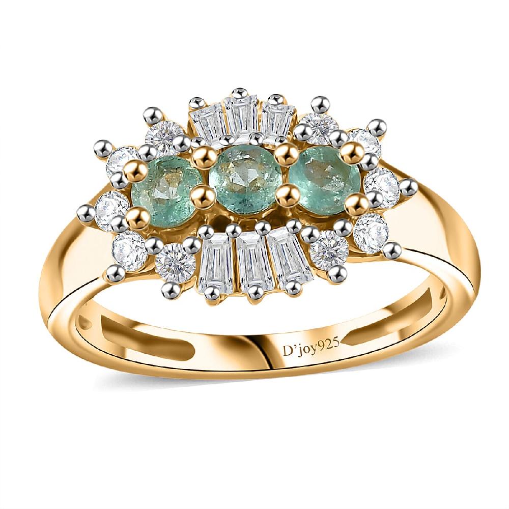 shop lc D'Joy Boyaca Colombian Emerald and White Zircon 1.00 ctw Trifecta Brilliance Ring in 18K Vermeil Yellow Gold Over Sterling Silver