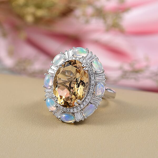 Shop Lc D'Joy Brazilian Citrine Multi Gemstone Ring In Rhodium Over Sterling Silver 12.30 Ctw