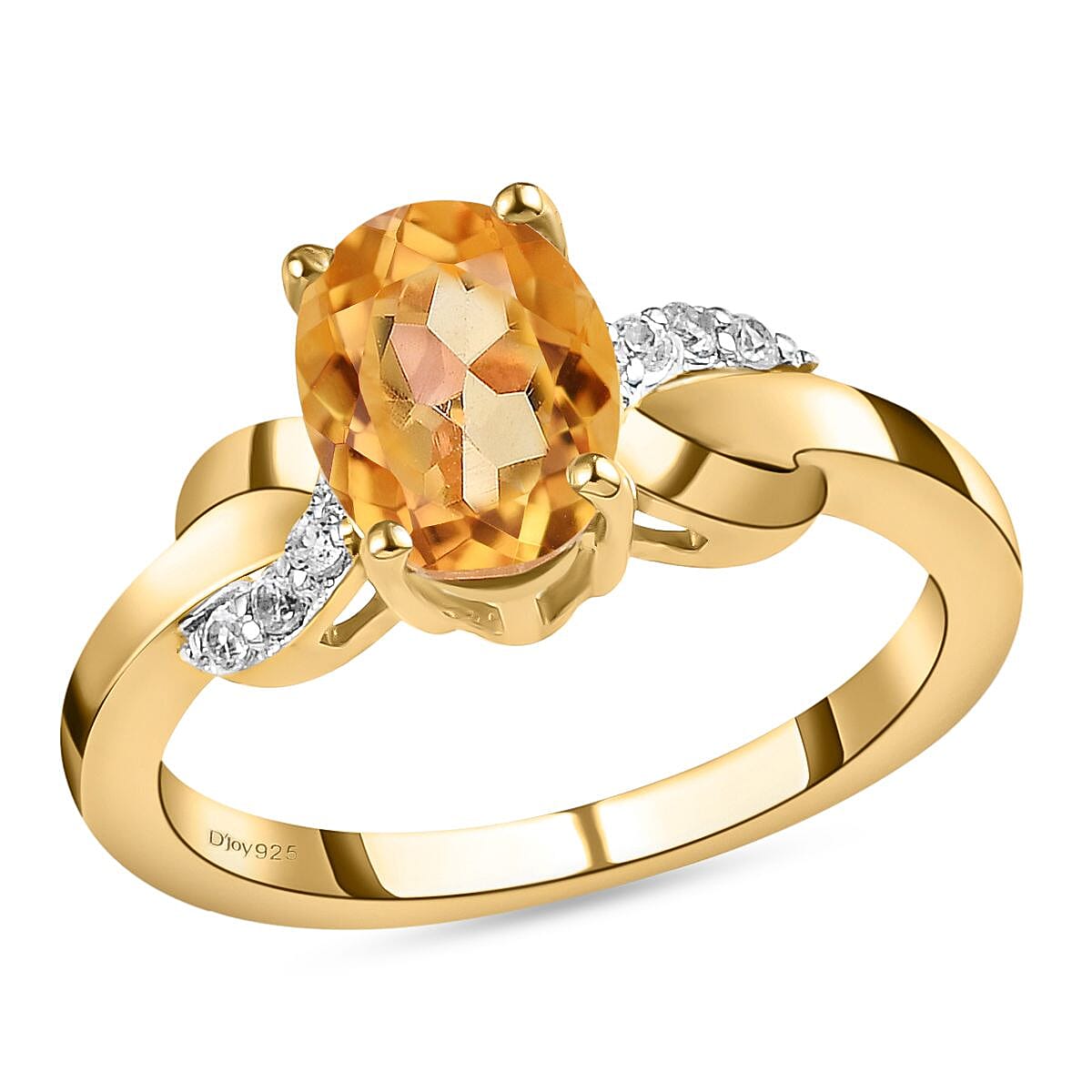 shop lc D'Joy Brazilian Citrine White Zircon 1.25 ctw Infinity Ring in 14K Yellow Gold Over Sterling Silver White Zircon Accent Ring Birthstone Jewelry Gift For Her in
