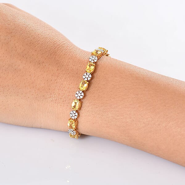 Shop Lc D'Joy Brazilian Heliodor And Moissanite 11.25 Ctw Sunlit Harmony Bracelet In 18K Vermeil Yellow Gold Over Sterling Silver (7.25 In)