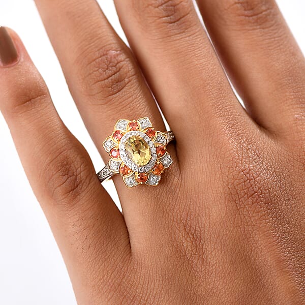 Shop Lc D'Joy Brazilian Heliodor Multi Gemstone Tulip Ring In 18K Vermeil YG Over Sterling Silver 1.50 Ctw