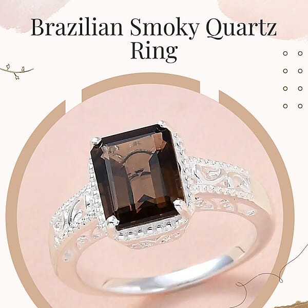 Shop Lc D'Joy Brazilian Smoky Quartz 3.25 Ctw Solitaire Ring In Sterling Silver