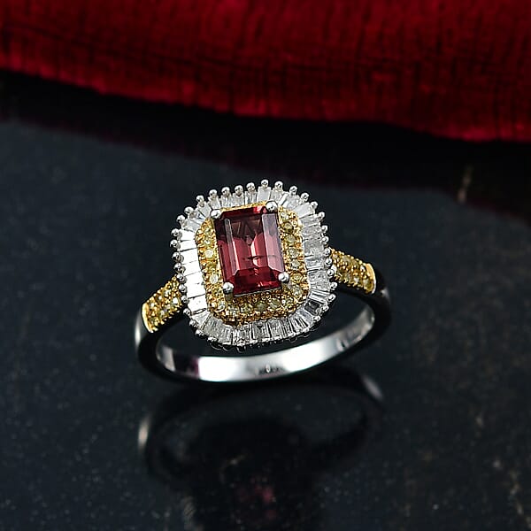 Shop Lc D'Joy Byzantine Tourmaline Natural Diamond Sunburst Halo Ring In 18K Vermeil YG And Rhodium Over Sterling Silver 1.60 Ctw