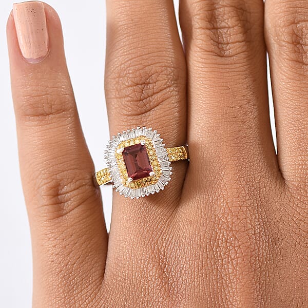 Shop Lc D'Joy Byzantine Tourmaline Natural Diamond Sunburst Halo Ring In 18K Vermeil YG And Rhodium Over Sterling Silver 1.60 Ctw