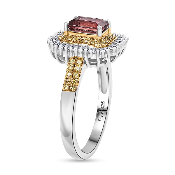 Shop Lc D'Joy Byzantine Tourmaline Natural Diamond Sunburst Halo Ring In 18K Vermeil YG And Rhodium Over Sterling Silver 1.60 Ctw