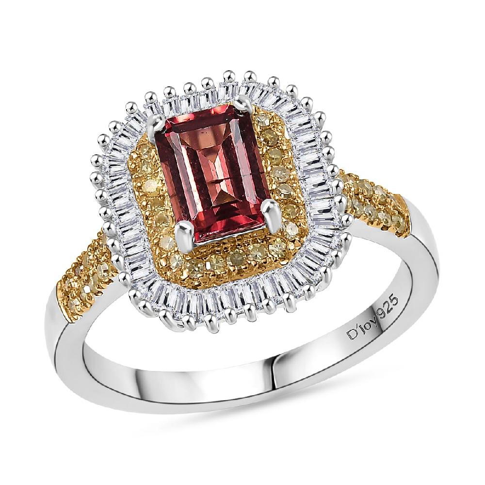 shop lc D'Joy Byzantine Tourmaline Natural Diamond Sunburst Halo Ring in 18K Vermeil YG and Rhodium Over Sterling Silver 1.60 ctw