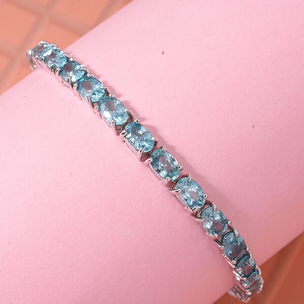 Shop Lc D'Joy Cambodian Blue Zircon 19.40 Ctw Ocean Royale Bracelet In Rhodium Over Sterling Silver (6.50 In)