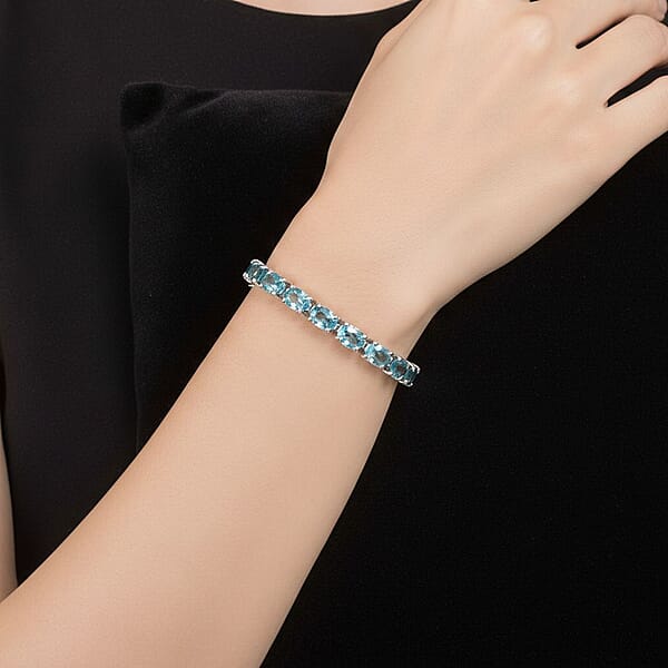 Shop Lc D'Joy Cambodian Blue Zircon 19.40 Ctw Ocean Royale Bracelet In Rhodium Over Sterling Silver (6.50 In)