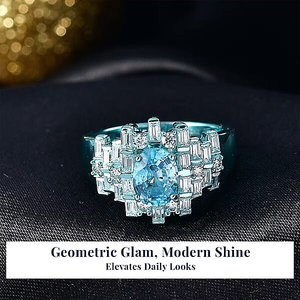 Shop Lc D'Joy Cambodian Blue Zircon Moissanite Deco Mirage Ring In Blue E-coat Sterling Silver 3.00 Ctw