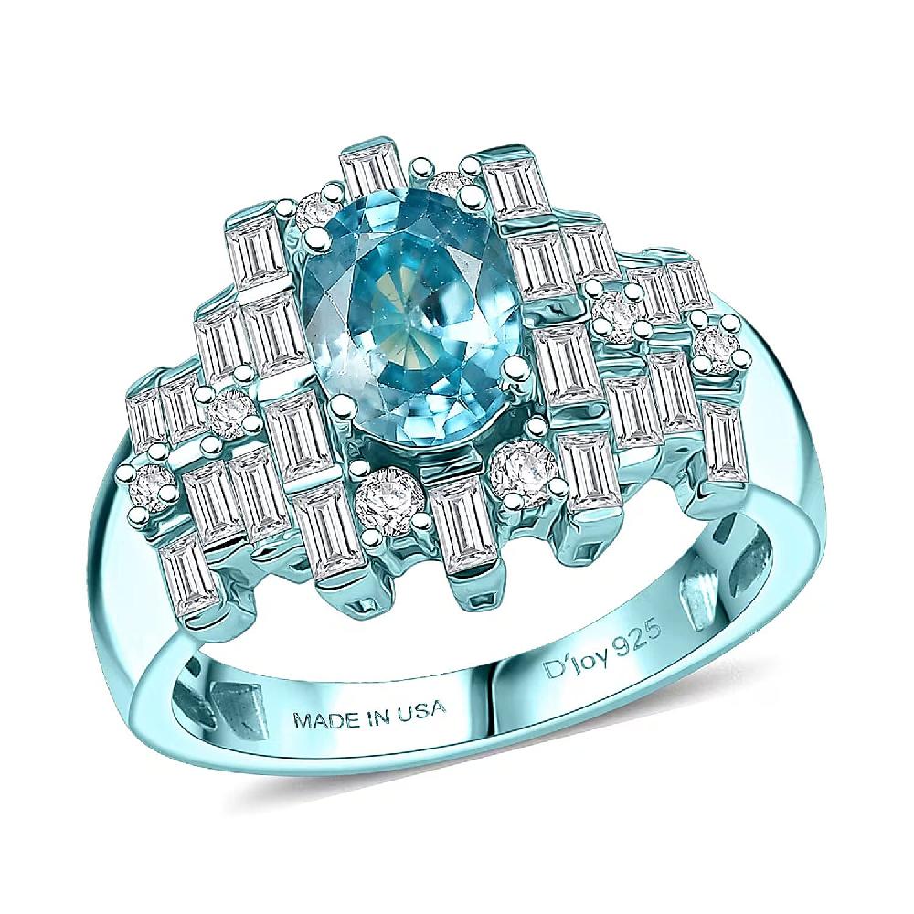 shop lc D'Joy Cambodian Blue Zircon Moissanite Deco Mirage Ring in Blue E-coat Sterling Silver 3.00 ctw