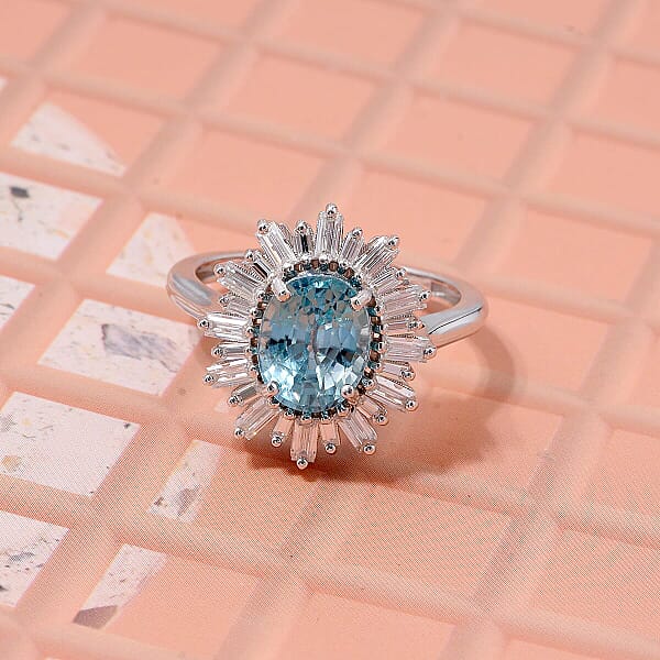 Shop Lc D'Joy Cambodian Blue Zircon Moissanite Ring In Rhodium Over Sterling Silver 4.50 Ctw