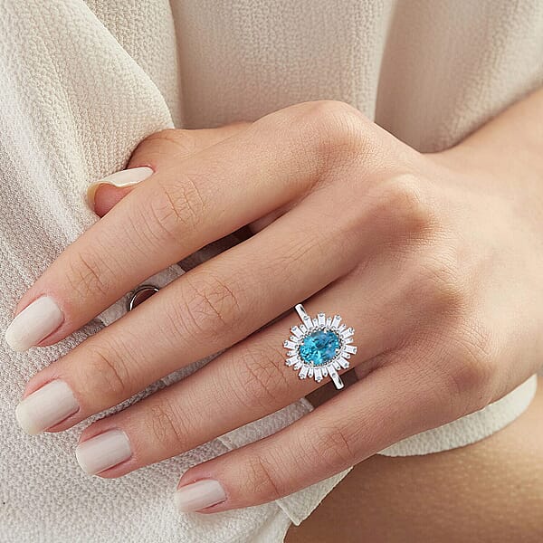 Shop Lc D'Joy Cambodian Blue Zircon Moissanite Ring In Rhodium Over Sterling Silver 4.50 Ctw