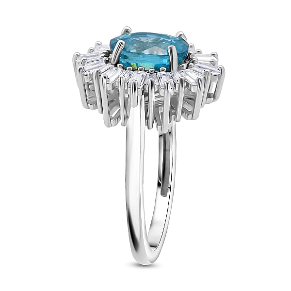 Shop Lc D'Joy Cambodian Blue Zircon Moissanite Ring In Rhodium Over Sterling Silver 4.50 Ctw