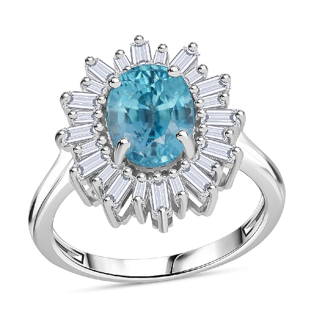 shop lc D'Joy Cambodian Blue Zircon Moissanite Ring in Rhodium Over Sterling Silver 4.50 ctw